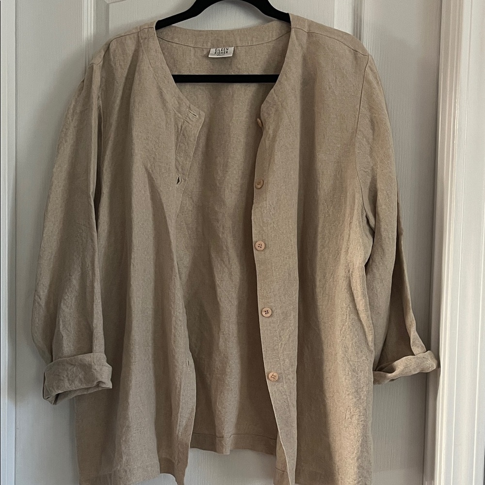 Eileen Fisher organic Flax Natural Linen Utility Jacket XXL